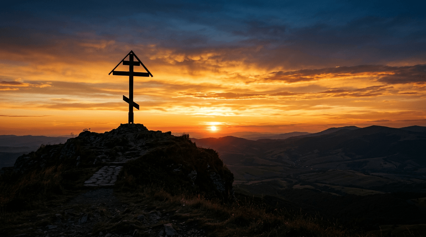 Croix orthodoxe au coucher de soleil